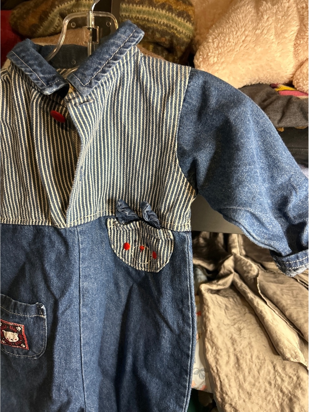 Read Sesame Street Baby Denim Jumpsuit with Striped Detail and Pockets